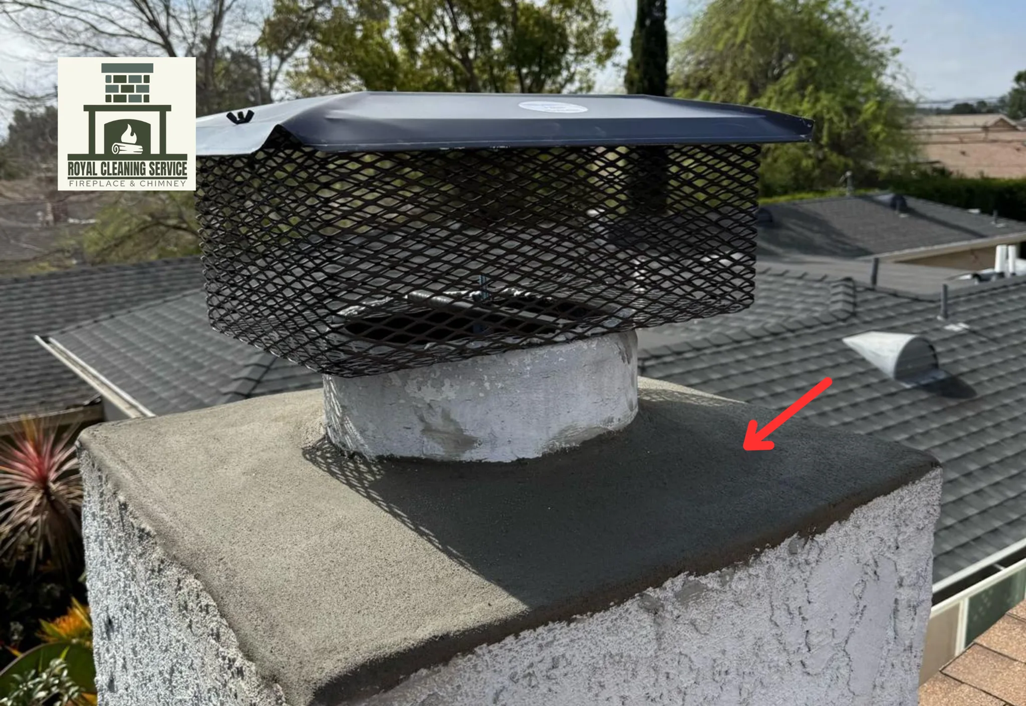 Chimney crown repair in Los Angeles — CrownCoat sealant and concrete rebuild by Royal Cleaning Service