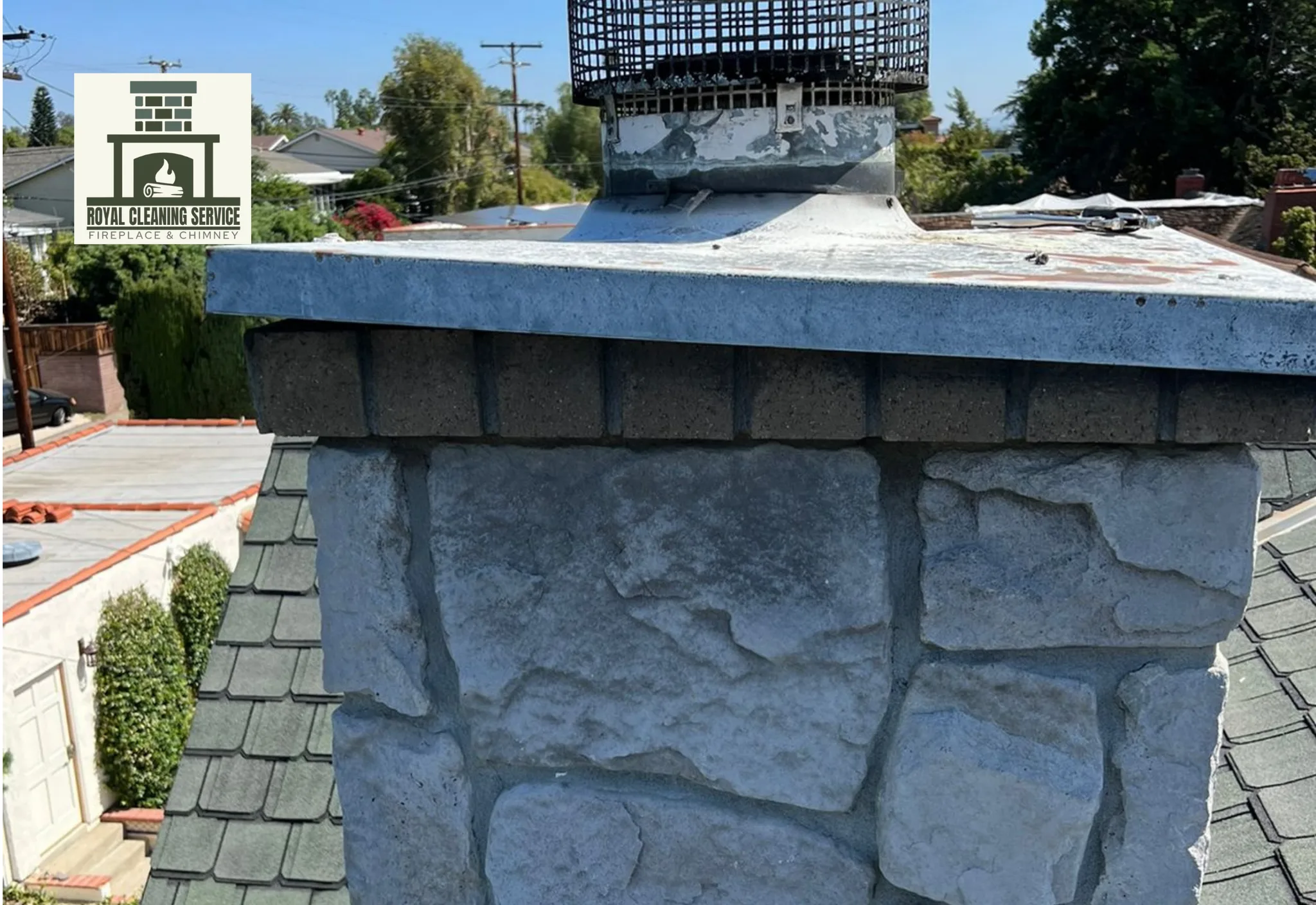 Chimney chase cover replacement in Los Angeles — stainless steel cover installed by Royal Cleaning Service