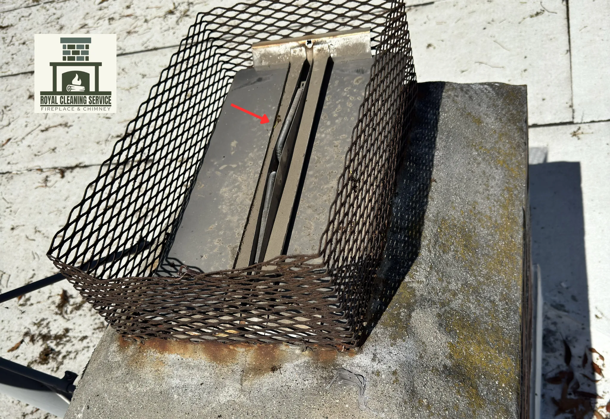 Damper repair Los Angeles — top-mount chimney damper installation by Royal Cleaning Service professional technician