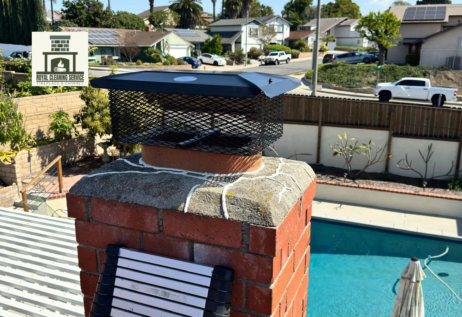 Royal Cleaning Service technician inspecting a Thousand Oaks Conejo Valley home fireplace chimney